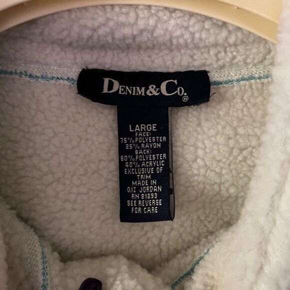 NEW Denim & Company Large Winter Coat Jacket 2 Pockets Fuzzy Button Turquose - Picture 7 of 15